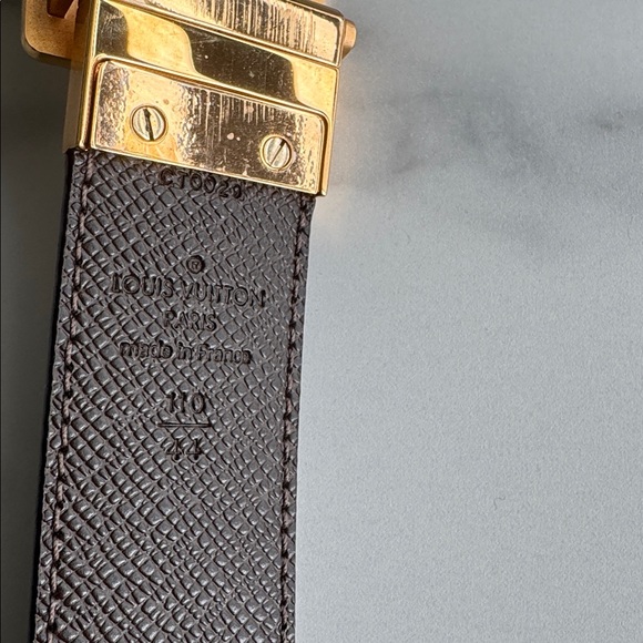 Louis Vuitton Brown Damier Ebene Canvas Belt with Gold Plaque - Picture 2 of 3